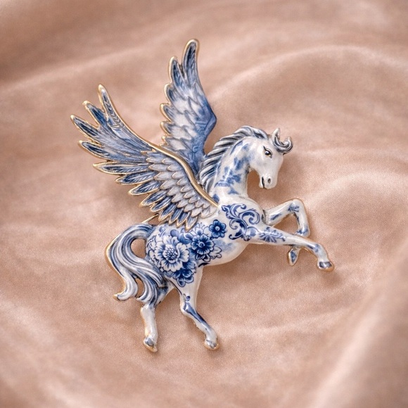Anthropologie Jewelry - Porcelain Pegasus Blue White Brooch